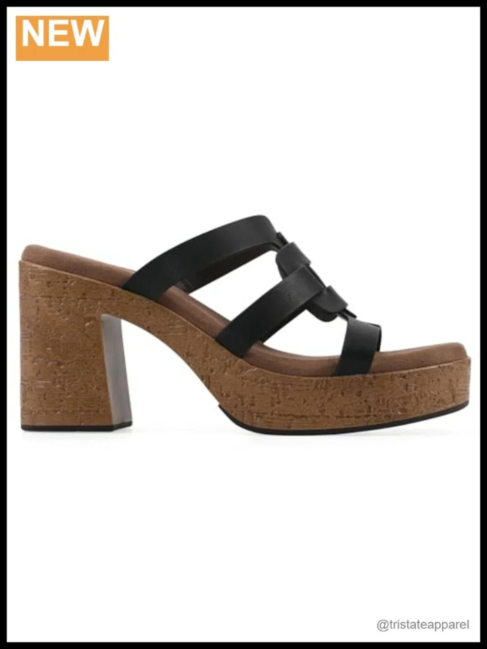 Platform Sandal Molded Cork Bottom Block Heel Buckle Square Toe